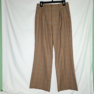 PAIGE Avedon Retro Plaid Wide Leg Trousers In Bronze Dust Multi Size 6